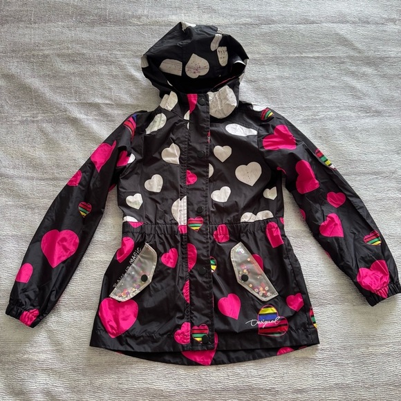 Desigual Other - Desigual Kids Heart Raincoat - Black and Pink, Size 9/10